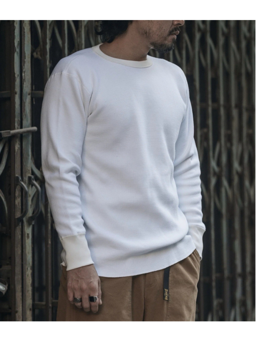 Non Stock Waffle Thermal Shirt 400g 100% Cotton Crew Neck Men's Long Sleeve Tee